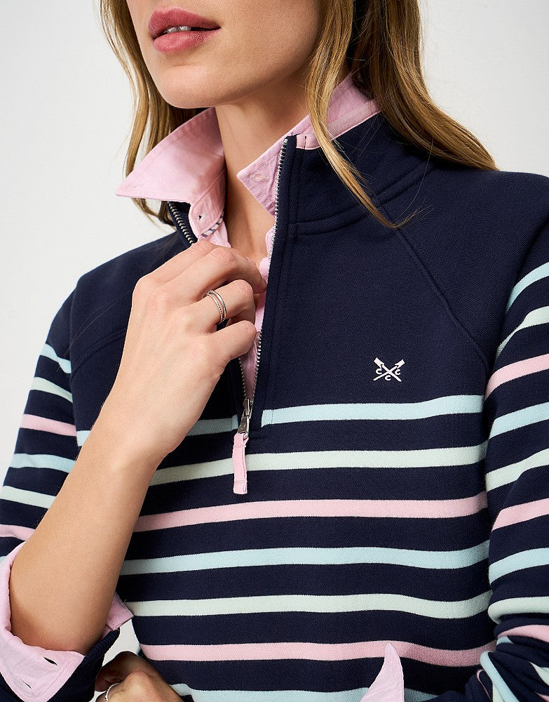 Half-Zip Stripe Sweatshirt in Navy, Pink & Green
