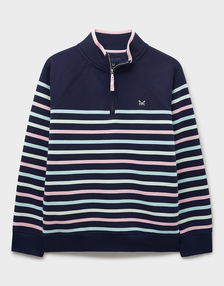 Half-Zip Stripe Sweatshirt in Navy, Pink & Green