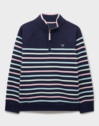 Half-Zip Stripe Sweatshirt in Navy, Pink & Green