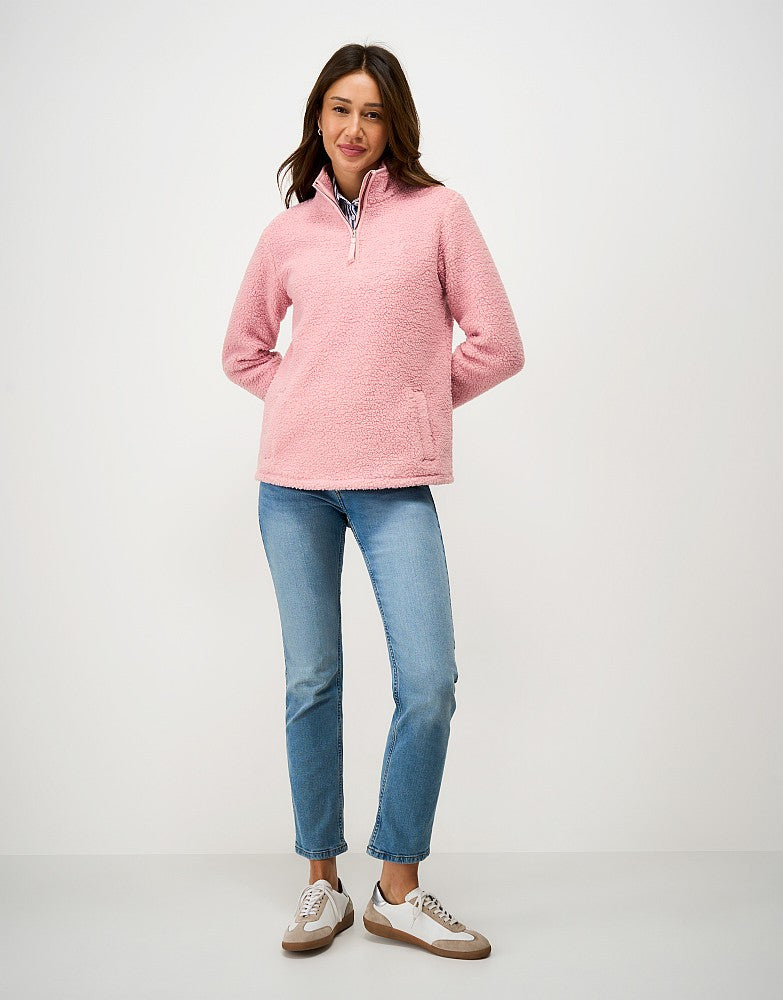 Borg Half Zip Sweatshirt in Pink