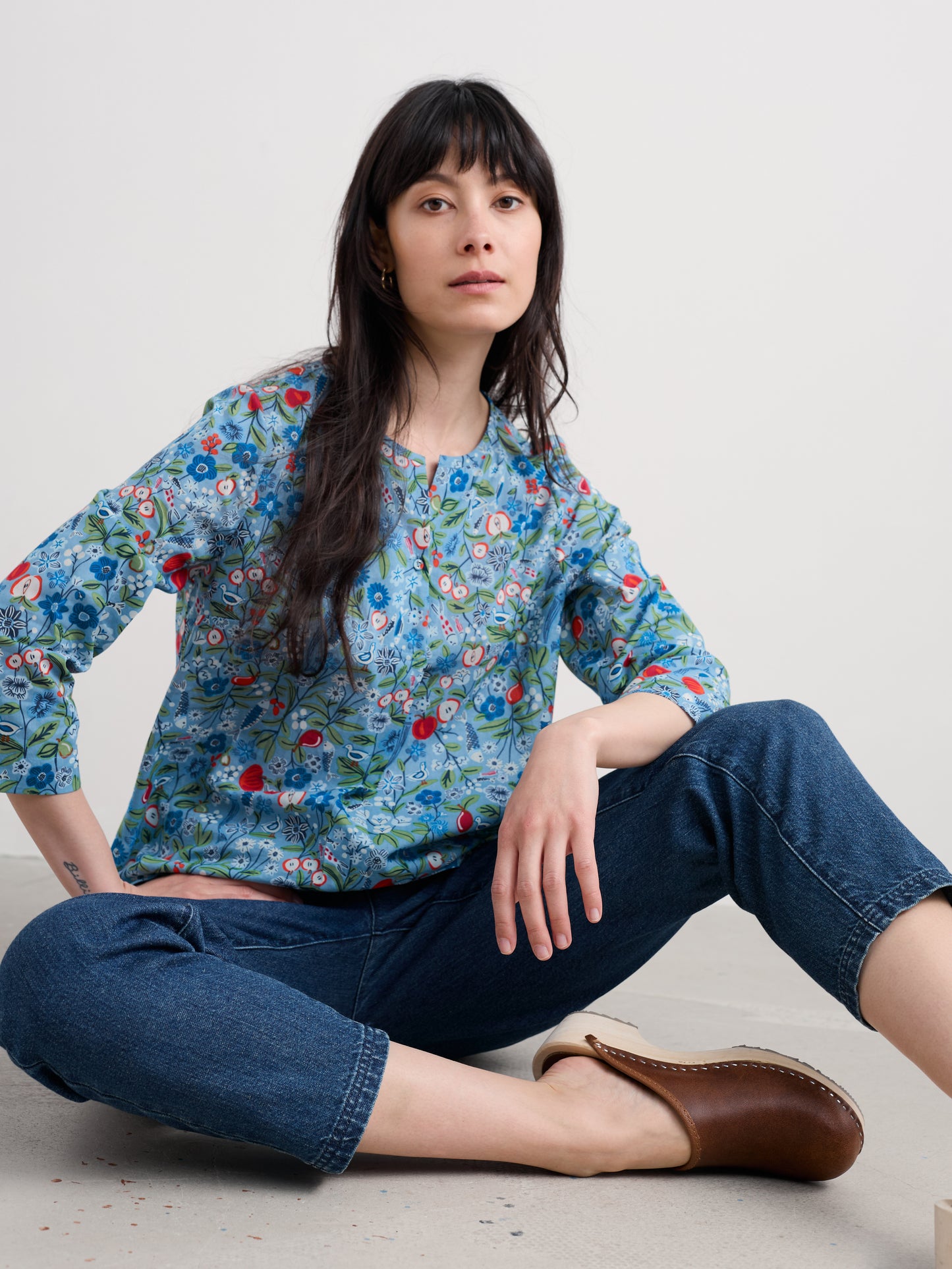 Watercolour Sketch 3/4 Sleeve Top Still Life Sea Holly