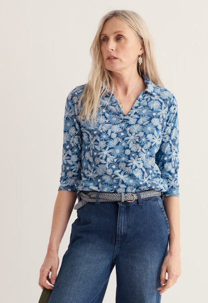 Wavecrest Semi Fitted Jersey Shirt-Sketchbook Blooms Marine