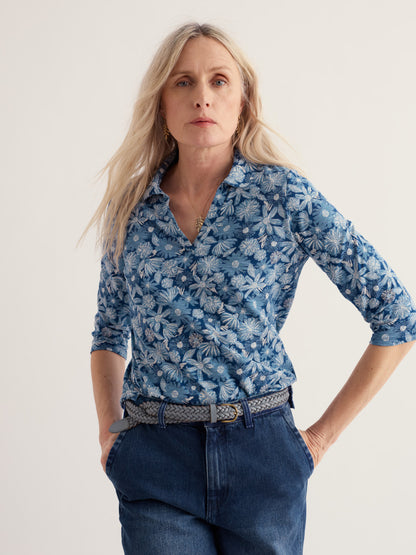 Wavecrest Semi Fitted Jersey Shirt-Sketchbook Blooms Marine