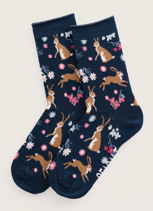 Women's Arty Socks Hares Leap Maritime