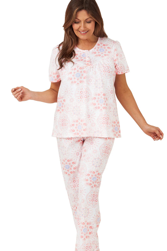 Pink Pastel Tiles Pure Cotton Jersey Short Sleeve Pyjama